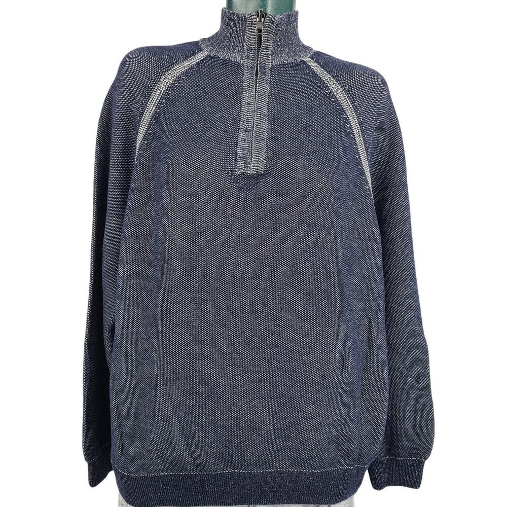 Tailor Vintage Blue Quarter Zip Cotton Knit Sweatshirt Men's Size XL 2596